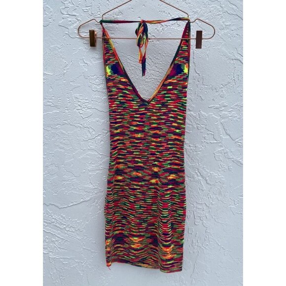 Princess Polly Womens Halter Knitted Backless Bodycon Mini Dress Multi Sz 8 - Picture 2 of 8
